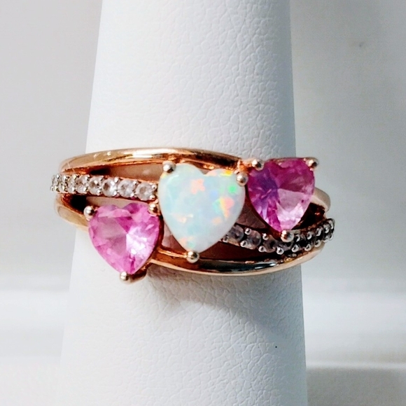 Jewelry - Vermeil Rose Gold Over 925 Sterling Pink Heart Ring with Opal Accent Size 7